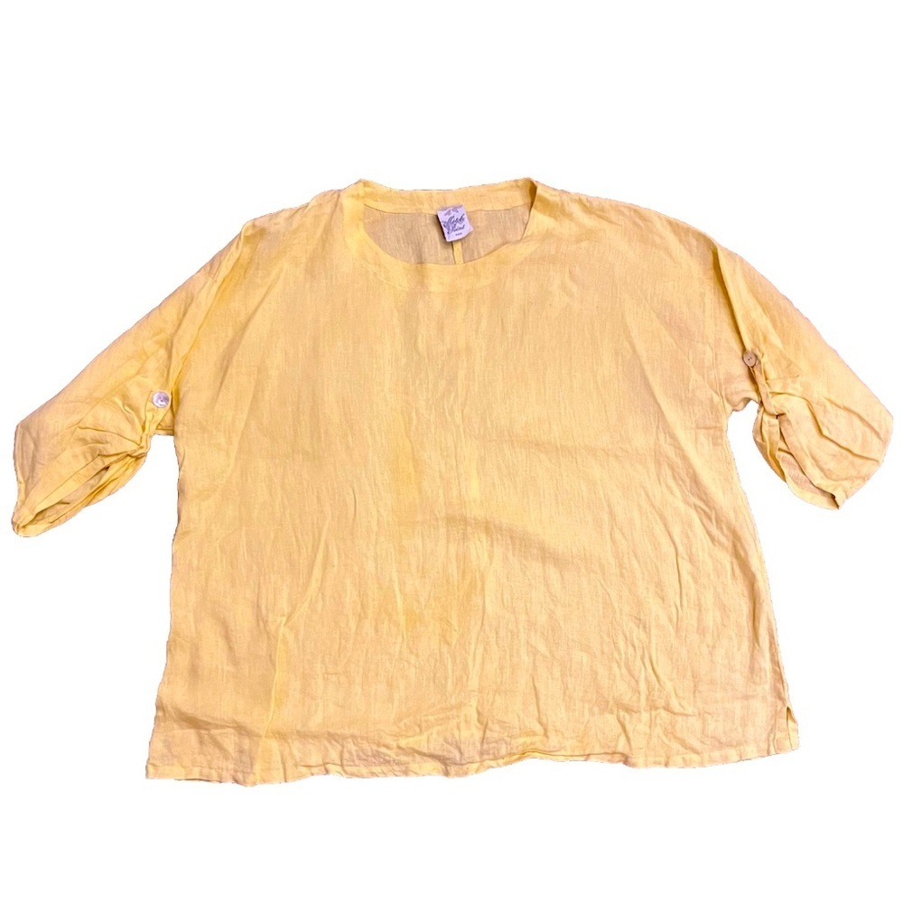Match Point USA‎ 100% Linen Tunic Top Bright Yellow 3/4 Sleeves O/S Overs…​